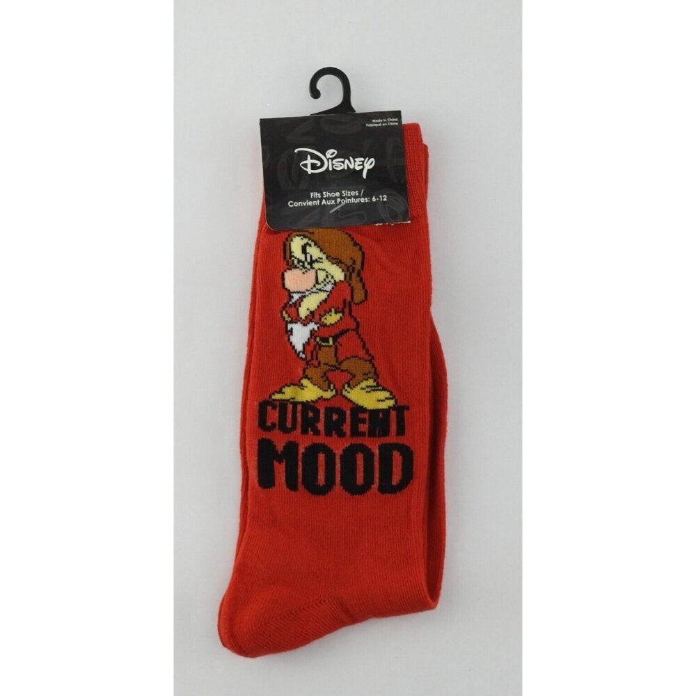 New Disney Grumpy Current Mood Crew Socks NWT Red One Size Unisex